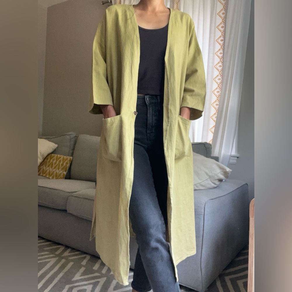 Vintage Yellow Linen duster jacket with pockets